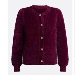 AQUA eyelash burgundy cardigan
